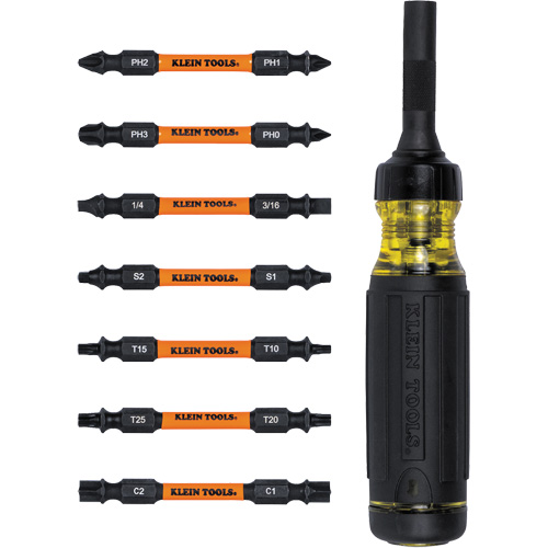 15-in-1 Ratcheting Impact-Rated Multi-Bit Torsion Zone Screwdriver, 9-1/2" L, Cushion Grip Handle Kelford