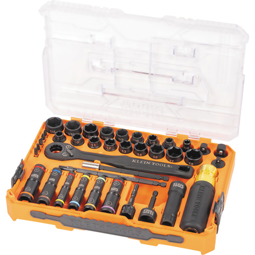 Jeu complet de douilles &agrave; chocs ouvertes & basculantes KNECT, 39 Mcx, Chocs Kelford