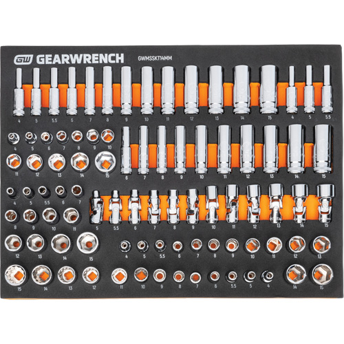 MEGAMOD Metric Mechanics Tool Set in Modular Foam Trays with Rolling Cabinet, 358 Pieces Kelford