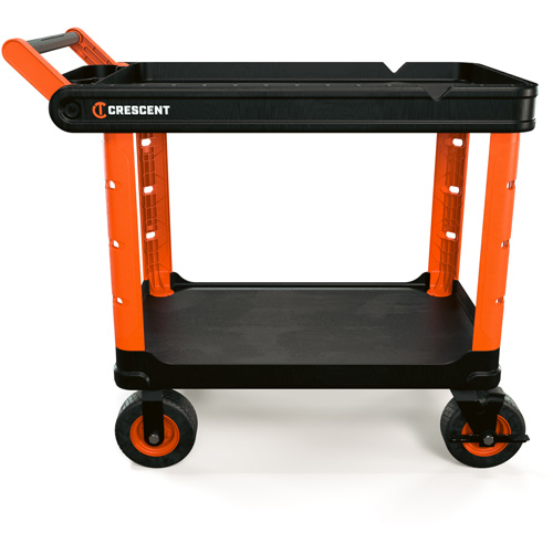 Chariot utilitaire industriel &agrave; 2 tablettes RAILWORKS avec roulettes de 8", 47" lo x 24-1/2" la x 37-4/5" h, Noir/Orange Kelford