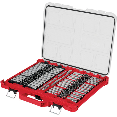 Jeu de cliquets et douilles m&eacute;triques/SAE avec organisateur PACKOUT &agrave; profil bas, 98 Mcx, Prise de 3/8" Kelford