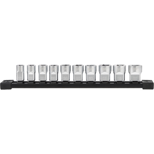 Douilles m&eacute;triques avec c&ocirc;t&eacute;s Four Flat, 10 Mcx, Prise de 3/8" Kelford