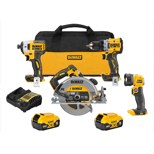 Ensemble de quatre outils combin&eacute;s sans fil et sans balai XR, Lithium-ion, 20 V Kelford