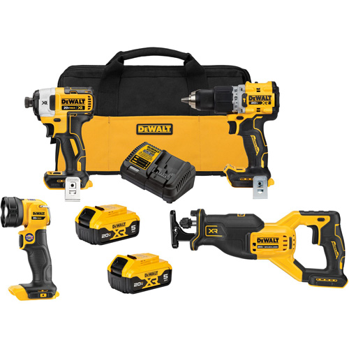 Ensemble de quatre outils combin&eacute;s sans fil et sans balai XR, Lithium-ion, 20 V Kelford