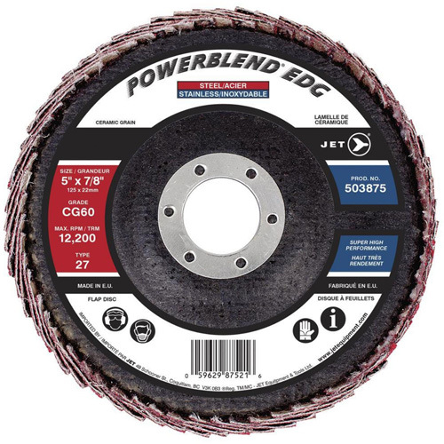 POWERBLEND EDG Curved Edge Flap Disc, 5" x 7/8", Type 27, CG60 Grit, Ceramic Kelford