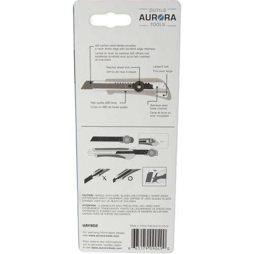 Couteau professionnel de 18 mm avec verrouillage &agrave; cliquet, Acier inoxydable, Robuste, Prise en Plastique Kelford