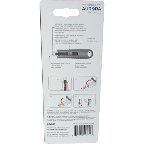 Couteau de s&eacute;curit&eacute; r&eacute;tractable standard, Acier inoxydable, Prise en Caoutchouc Kelford