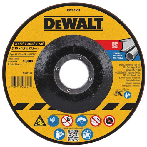 Metal Cutting Wheel, 4-1/2" x 0.045", 7/8" Arbor, Type 27, Aluminum Oxide Kelford