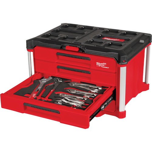 64-Piece Hand Tool Set with PACKOUT 4 Drawer Tool Box, 16-3/10" x 22-1/5" x 14-3/10", Black/Red Kelford