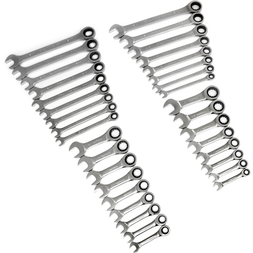 72-Tooth 12 Point Standard & Stubby Wrench Set, Ratcheting Combination, 34 Pieces, Imperial and Metric Kelford