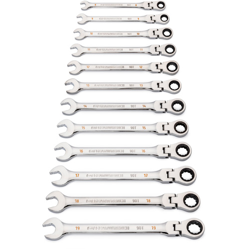 90-Tooth 12 Point Wrench Set, Flex Head/Ratcheting Combination, 12 Pieces, Metric Kelford