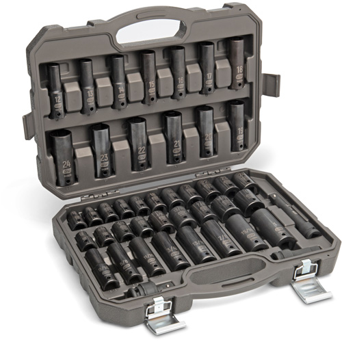 6 Point SAE/Metric Socket Set, 44 Pcs, Impact, 1/2" Drive Size, Deep Kelford
