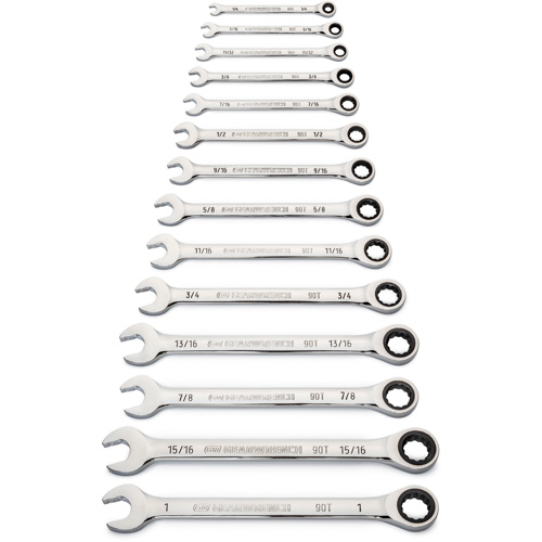 90-Tooth 12 Point SAE Wrench Set, Ratcheting Combination, 14 Pieces, Imperial Kelford