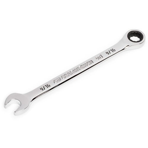 90-Tooth 12 Point Ratcheting Combination Wrench, 12 Point, 9/16", Chrome Finish Kelford