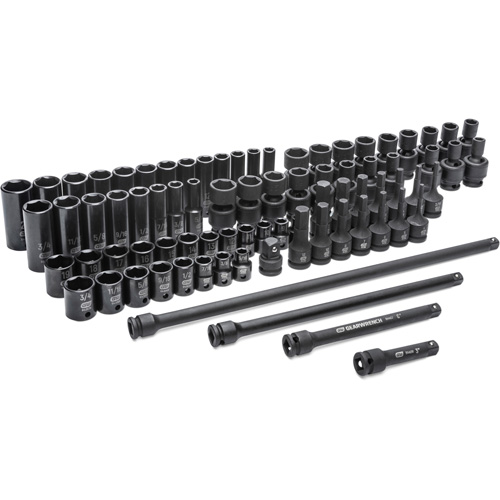 6 Point SAE/Metric Master Socket Set, 80 Pcs, Impact, 3/8" Drive Size, Deep Kelford