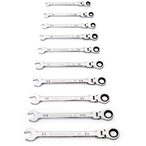 90-Tooth 12 Point SAE Wrench Set, Flex Head/Ratcheting Combination, 10 Pieces, Imperial Kelford
