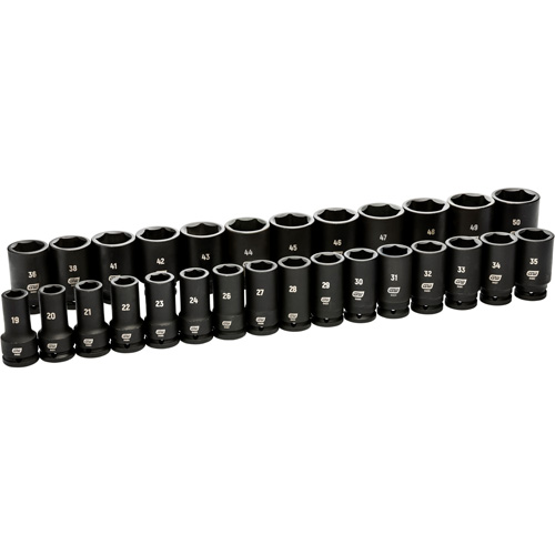 6 Point Metric Socket Set, 28 Pcs, Impact, 3/4" Drive Size, Deep Kelford