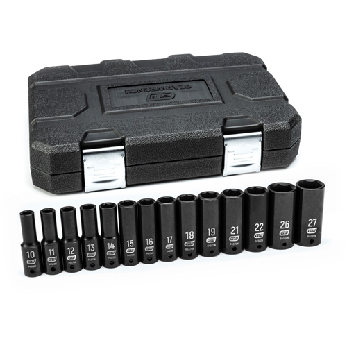 6 Point Metric Socket Set, 14 Pcs, Impact, 1/2" Drive Size, Deep Kelford