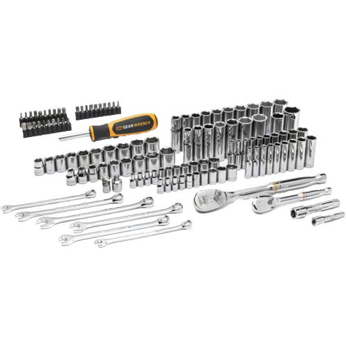 Jeu d'outils manuels pour m&eacute;canicien 90T SAE/m&eacute;trique avec prises 1/4" & 3/8" Kelford