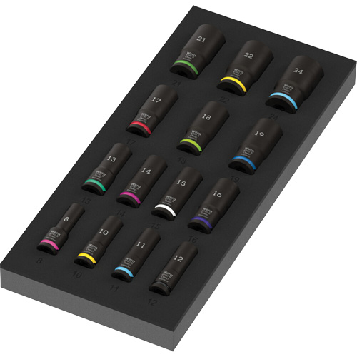 Insert en mousse pour jeu de douilles profondes Impaktor 1 Zyklop B, 15 Mcx, Chocs, Prise de 3/8", Profond Kelford
