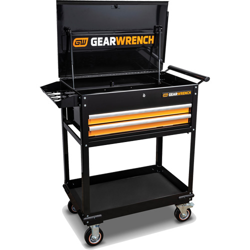 Chariot utilitaire, 2 tiroirs, 32-1/2" la x 42" h, Noir/Orange Kelford