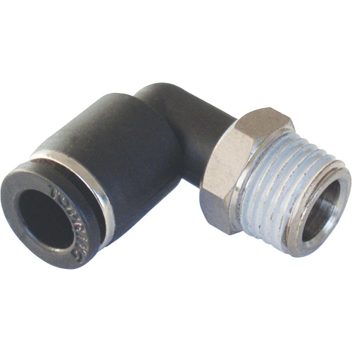MAXFIT Push-to-Connect to Male NPT Elbow Adapter, 3/8" x 1/2" Dia., PBT Polymer Kelford
