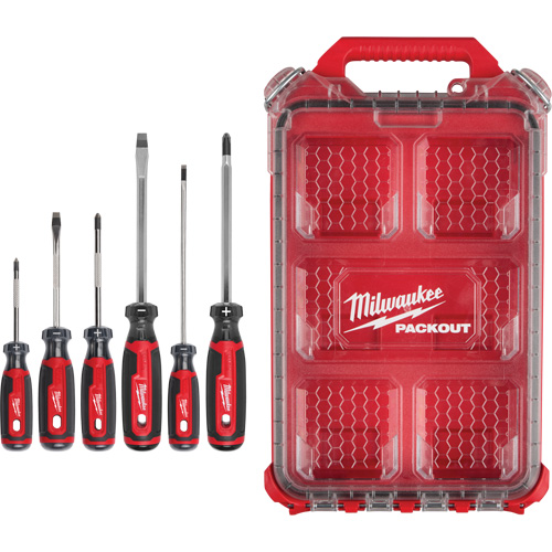 Cushion Grip Screwdrivers Set with PACKOUT Low-Profile Compact Organizer, 6 Pcs. Kelford