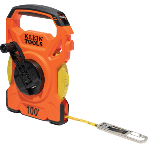 Open Reel Tape Measure with Single Hook & Carabiner, 1/2" x 100', 1/10" Graduations Kelford