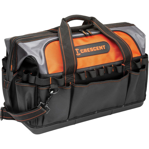20" Contractor Tool Bag, 1680 Denier/Polyester, 31 Pockets, Black/Grey/Orange Kelford