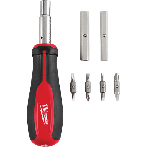 11-in-1 Magnetic 1/4" & 3/8" Drive Multi-Bit Screwdriver, 8" L, Cushion Grip Handle Kelford