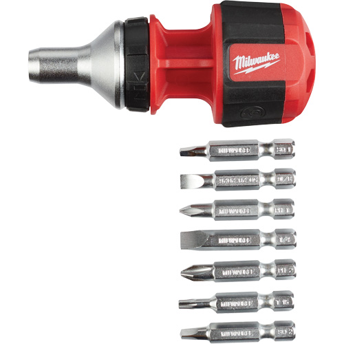 8-in-1 Compact Ratcheting 1/4" Drive Multi-Bit Driver, Cushion Grip Handle Kelford