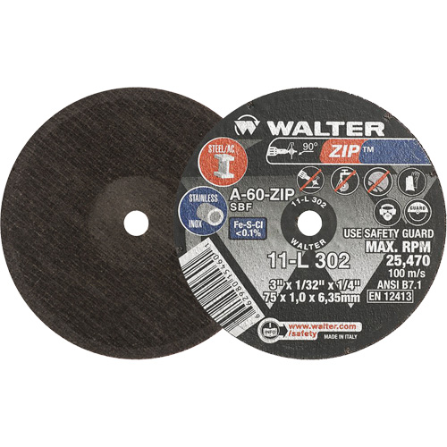 Zip Cut-Off Wheel, 3" x 1/32", 1/4" Arbor, Type 1, Aluminum Oxide, 25470 RPM Kelford