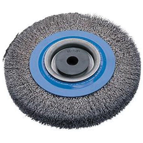 Crimped Wire Bench Wheel Brush, 6" Dia., 0.0118" Fill, 1/2" - 1-1/4" Arbor Kelford