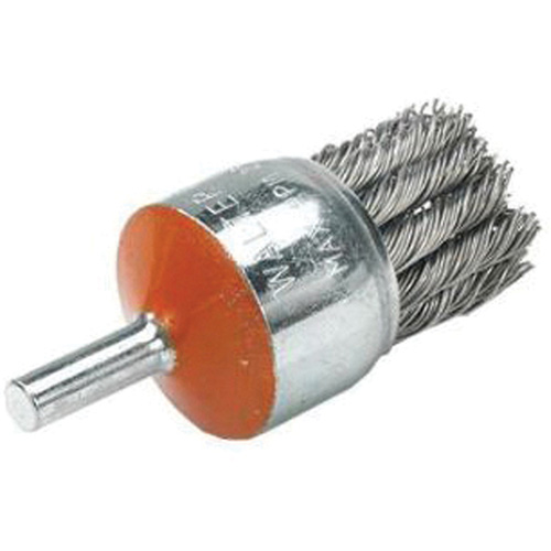 Mounted Knot-Twisted Wire Brush, 1-1/8" Dia., 0.02" Wire Dia., 1/4" Shank Kelford