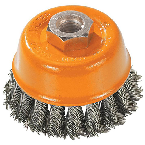 Knot-Twisted Wire Cup Brush, 3" Dia. x M10x1.5 Arbor Kelford