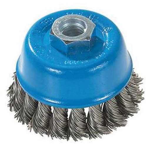 Knot-Twisted Wire Cup Brush, 3" Dia. x M10x1.25 Arbor Kelford
