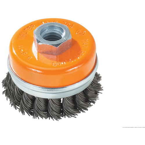 Knot-Twisted Wire Cup Brush with Ring, 4" Dia. x 5/8"-11 Arbor Kelford