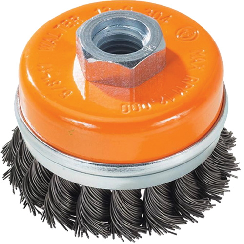 Brosse boisseau &agrave; fils nou&eacute;s avec anneau, 3" dia. x 5/8"-11 arbre Kelford