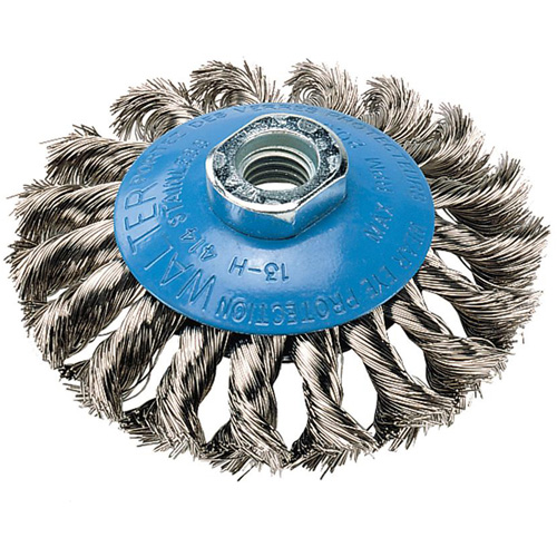 Knot-Twisted Wire Saucer Cup Brush, 6" Dia. x 5/8"-11 Arbor Kelford