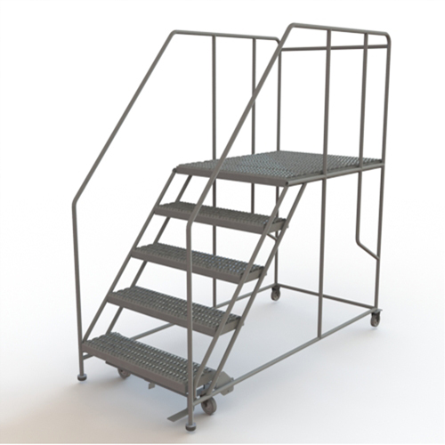 Mobile Work Platform, Steel, 5 Steps, 50" H, 48" D, 36" Step, Serrated Kelford