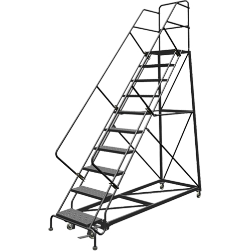 Safety Slope Rolling Ladder, 9 Steps, Perforated, 50° Incline, 90" High Kelford