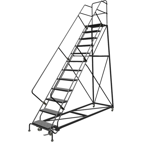 Safety Slope Rolling Ladder, 12 Steps, Perforated, 50° Incline, 120" High Kelford