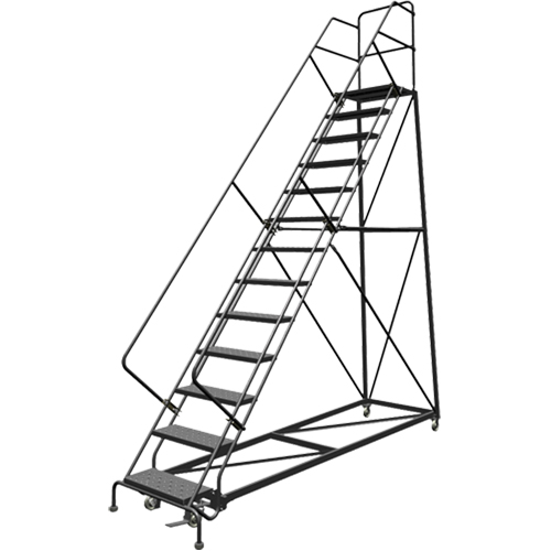 Safety Slope Rolling Ladder, 13 Steps, Perforated, 50° Incline, 130" High Kelford