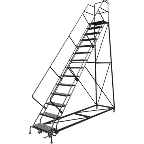 Safety Slope Rolling Ladder, 14 Steps, Perforated, 50° Incline, 140" High Kelford