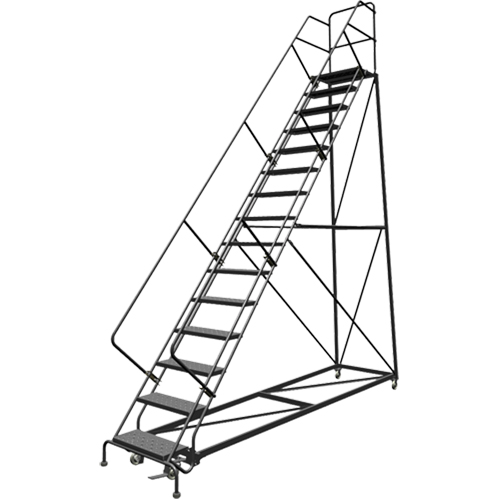 Safety Slope Rolling Ladder, 15 Steps, Perforated, 50° Incline, 150" High Kelford