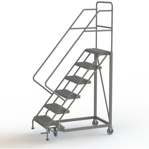 Safety Slope Rolling Ladder, 6 Steps, Serrated, 50° Incline, 60" High Kelford