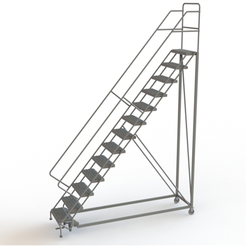 Safety Slope Rolling Ladder, 13 Steps, Serrated, 50° Incline, 130" High Kelford