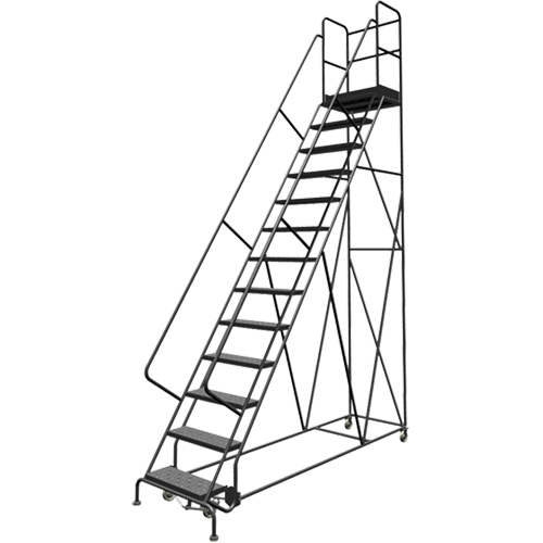 Deep Top Step Rolling Ladder, 13 Steps, 24" Step Width, 130" Platform Height, Steel Kelford