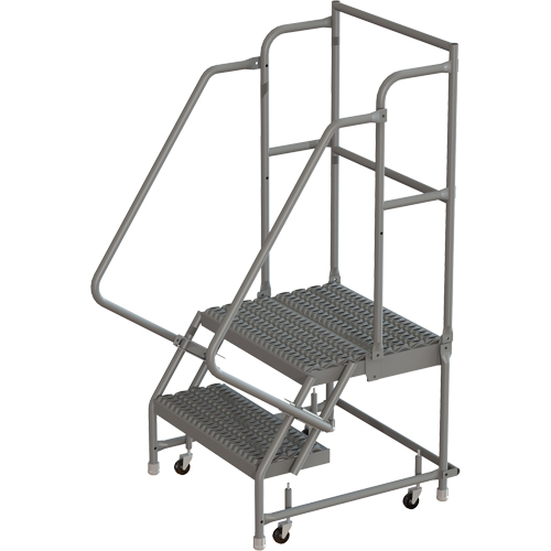 Escabeaux roulants &agrave; dessus profond, 2 marches, Largeur de la marche 24", Hauteur de la plateforme 20", Acier Kelford