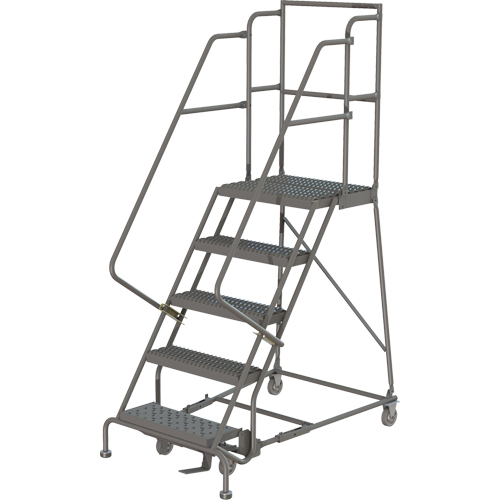Deep Top Step Rolling Ladder, 5 Steps, 24" Step Width, 50" Platform Height, Steel Kelford